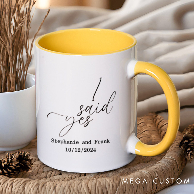 Personalized Minimalist I Asked and I Said Yes Engagement Announcement Matching Engagement Couple Mugs