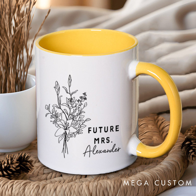 Personalized Elegant Hand-Drawn Lily Flowers Future Mers Fiancee Engagement Fiancée Mugs