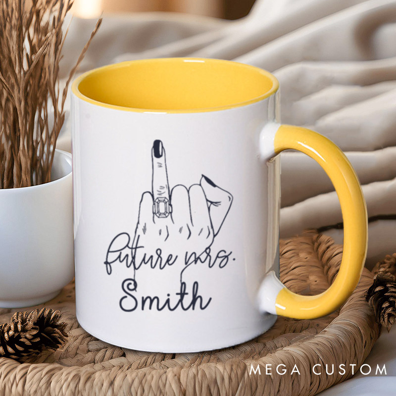 Personalized Minimalist Funny Gesture Future Mrs Fiancee Engagement Fiancée Mugs