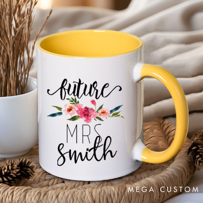 Personalized Watercolor Floral Future Mrs Fiancee Engagement Fiancée Mugs