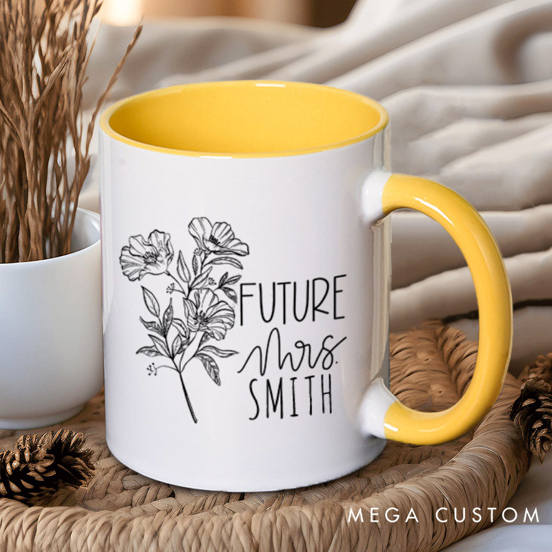 Personalized Floral Future Mrs and Lucky Mr Engagement Couple Mugs