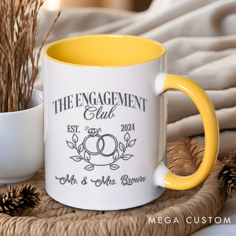 Personalized Fiancee Classic Engagement Club with Intertwined Rings and Leaves Mugs