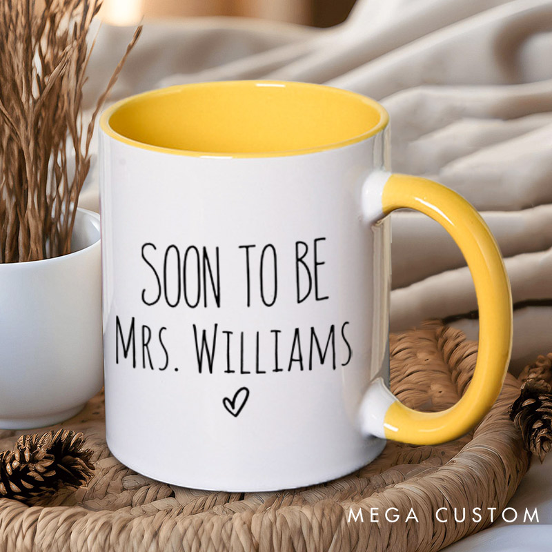 Personalized Minimalist Soon To Be Mrs and One Lucky Mr Engagement Couple Mugs