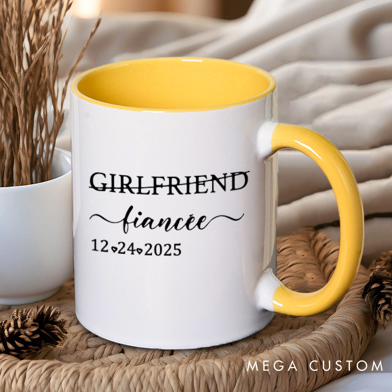 Personalized Elegant Girlfriend to Fiancée and Boyfriend to Fiancé with Date Engagement Couple Mugs