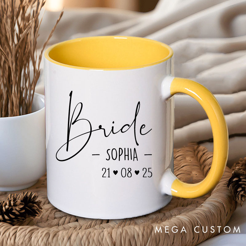 Personalized Bride and Bridesmaid Mug with Name and Heart Date Maid of Honor Mug Bachelorette Party Mug Bridesmaid Proposal Gift Bridal Shower Mug