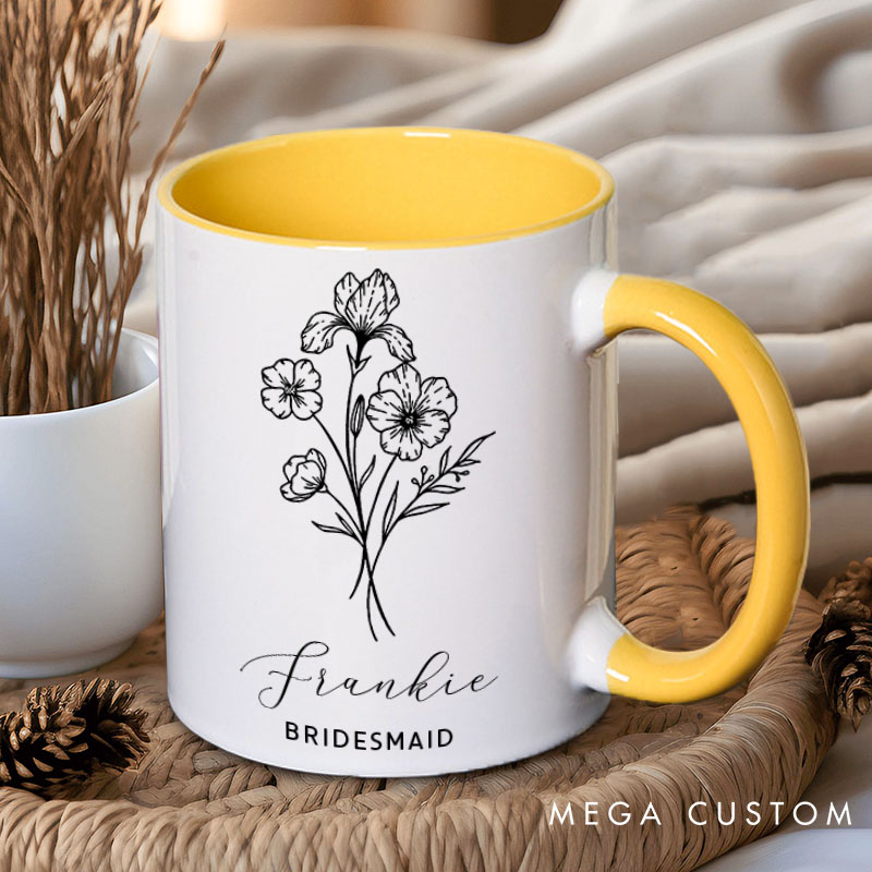 Personalized Elegant Bridesmaid Birth Flower Mug Maid of Honor Month Flower Bachelorette Party Mug Bridesmaid Proposal Gift Bridal Shower Mug