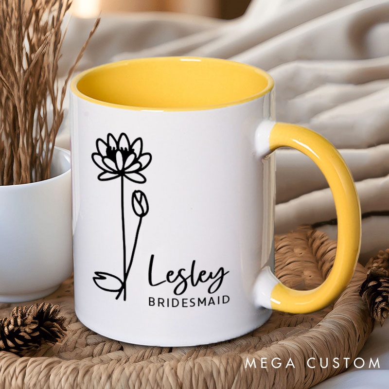 Personalized Cute Bridesmaid Birth Flower Mug Maid of Honor Month Flower Bachelorette Party Mug Mother of the Bride Groom Gift Bridal Shower Mug