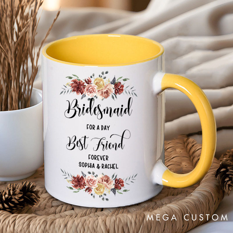 Personalized Maid of Honor for a Day Best Friend Forever Mug Bridesmaid Red Floral Bachelorette Party Mug Bridesmaid Proposal Gift Bridal Shower Mug