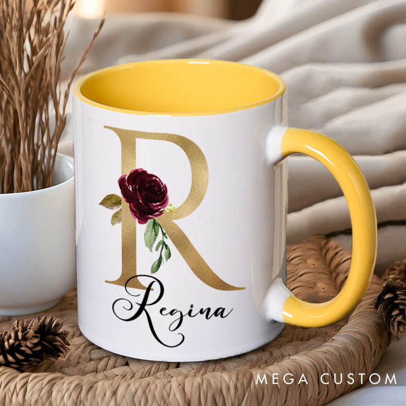 Personalized Bridesmaid Floral Initials Mug Matron of Honor Mug with Date Bachelorette Party Mug Bridesmaid Proposal Gift Bridal Shower Mug