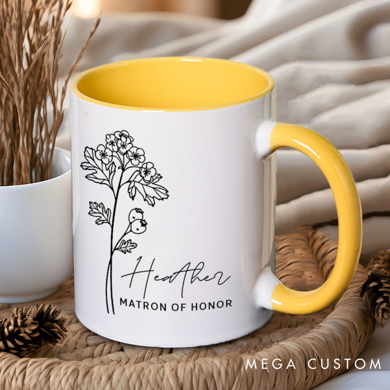 Personalized Minimalist Bridesmaid Birth Flower Mug Maid of Honor Month Flower Mug Bachelorette Party Mug Mother of the Bride Groom Bridal Shower Mug