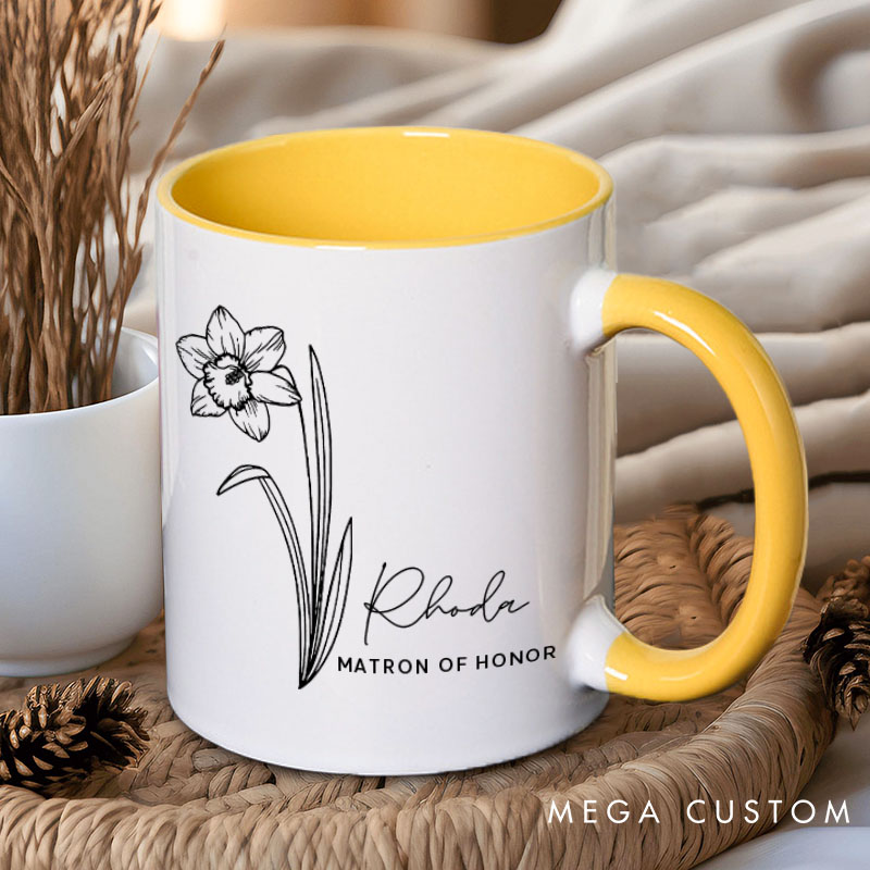 Personalized Chic Bridesmaid Birth Flower Mug Maid of Honor Month Flower Mug Bachelorette Party Mug Mother of the Bride Groom Gift Bridal Shower Mug