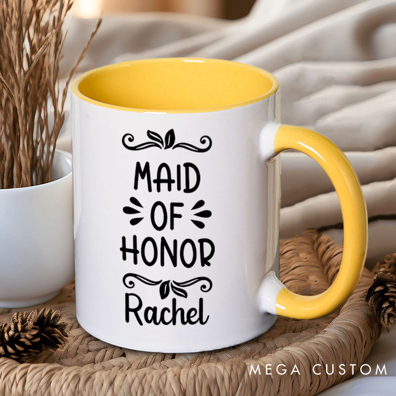 Personalized Maid of Honor with Wreath Leaves Mug Bridesmaid Mug with Name Bachelorette Party Mug Bridesmaid Proposal Gift Bridal Shower Mug
