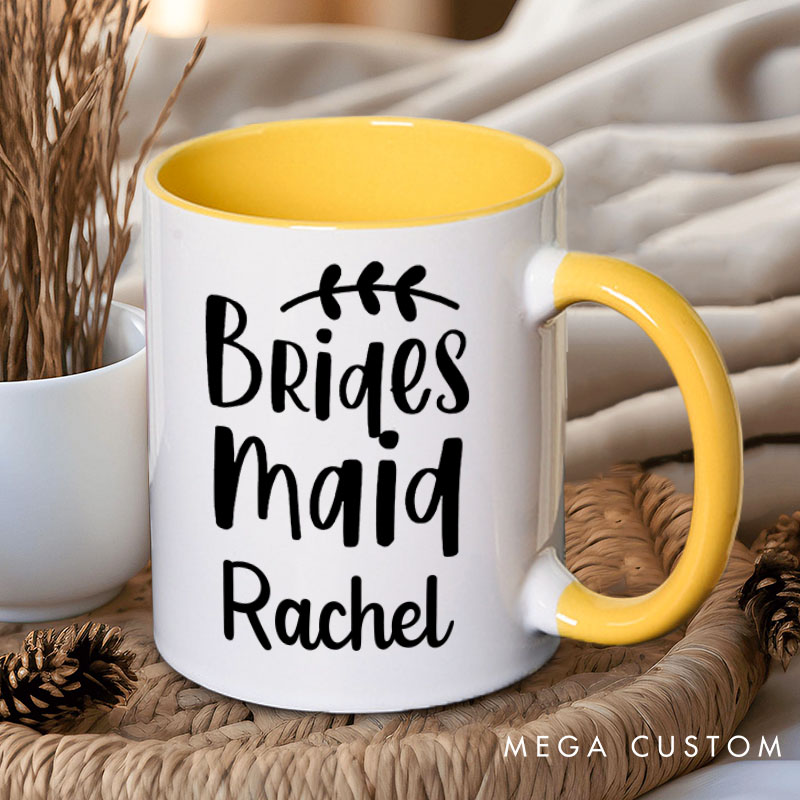 Personalized Bridesmaid with Wreath Leaf Mug Maid of Honor Mug with Name Bachelorette Party Mug Bridesmaid Proposal Gift Bridal Shower Mug