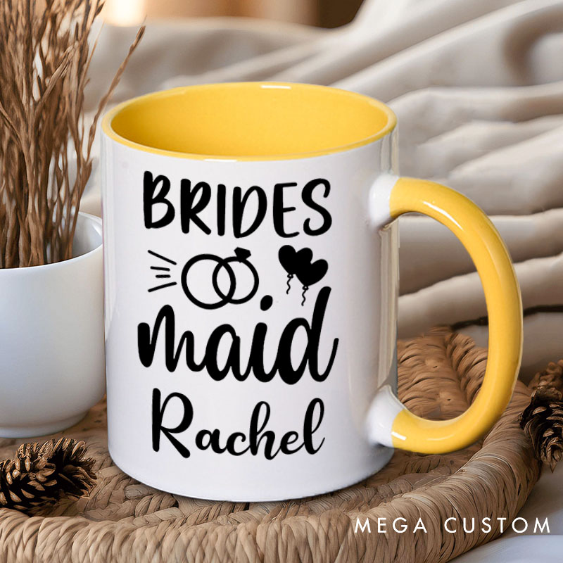 Personalized Bridesmaid with Ring and Heart Balloon Mug Maid of Honor Mug with Name Bachelorette Party Mug Bridesmaid Proposal Gift Bridal Shower Mug