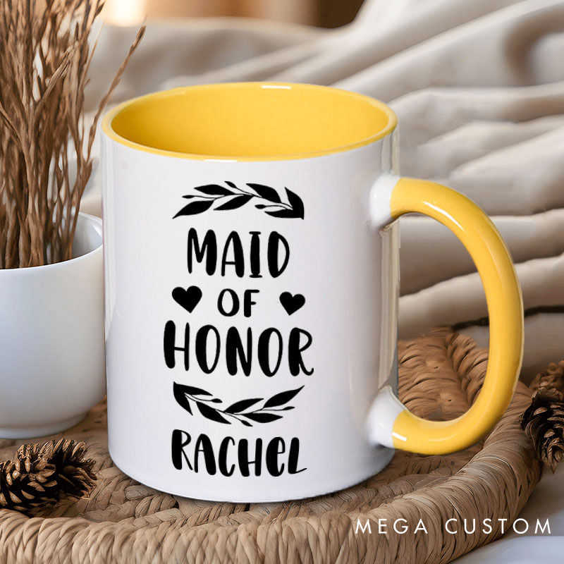 Personalized Maid of Honor with Wreath and Heart Mug Bridesmaid Mug with Name Bachelorette Party Mug Bridesmaid Proposal Gift Bridal Shower Mug