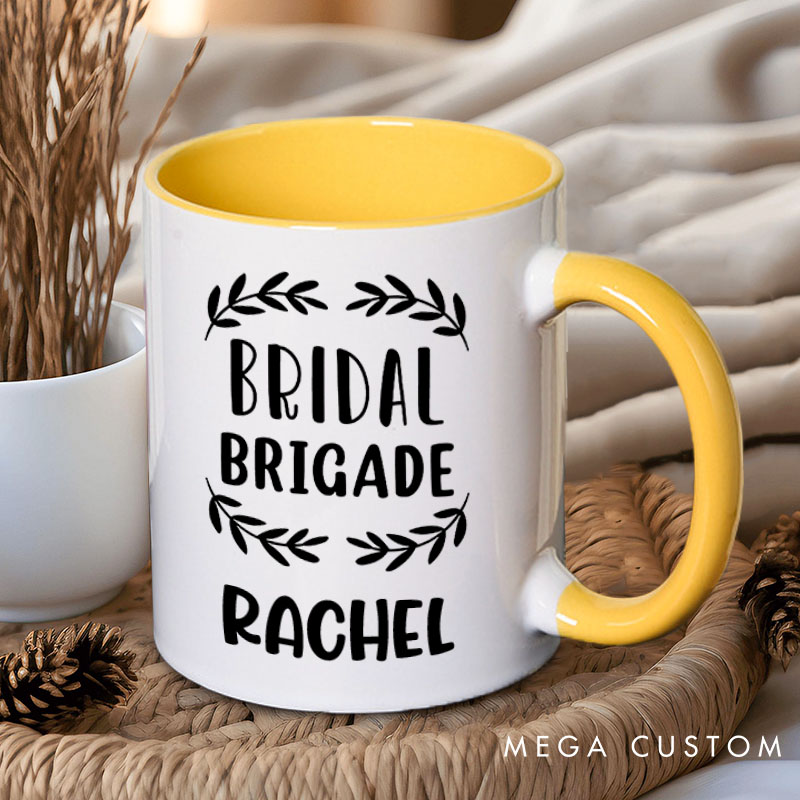 Personalized Bridal Brigade with Wreath Mug Bridesmaid Mug with Name Maid of Honor Bachelorette Party Mug Bridesmaid Proposal Gift Bridal Shower Mug