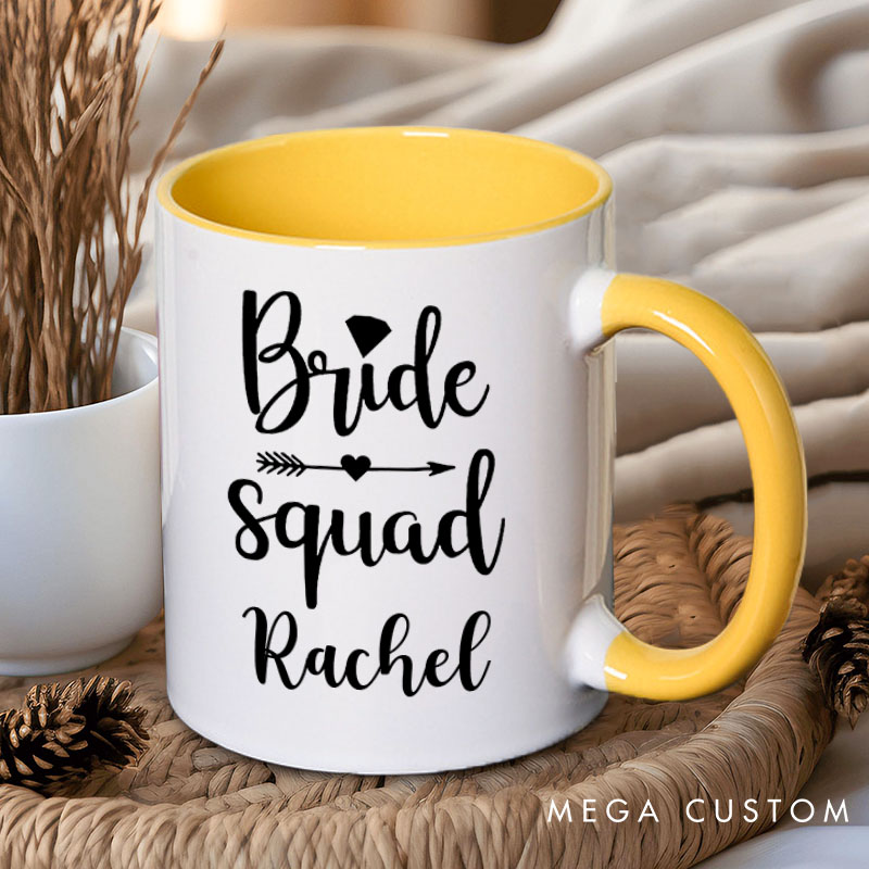 Personalized Bride Squad with Diamond Mug Bridesmaid Mug with Name Maid of Honor Bachelorette Party Mug Bridesmaid Proposal Gift Bridal Shower Mug