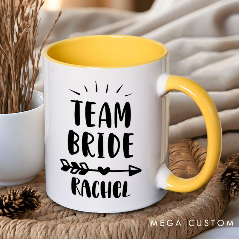 Personalized Team Bride with Heart Arrow Mug Bridesmaid Name Mug Maid of Honor Mug Bachelorette Party Mug Bridesmaid Proposal Gift Bridal Shower Mug