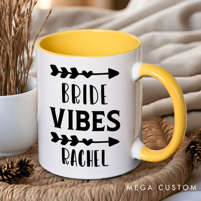 Personalized Bride Vibes with Heart Arrow Mug Bridesmaid Name Mug Maid of Honor Mug Bachelorette Party Mug Bridesmaid Proposal Gift Bridal Shower Mug