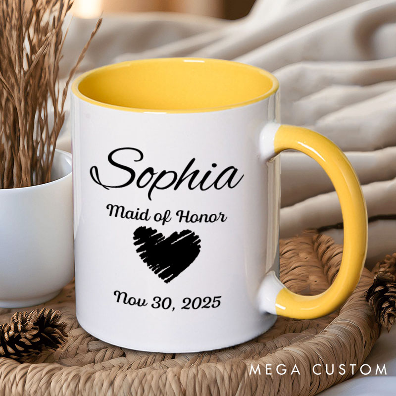 Personalized Bridesmaid with Heart Mug Bridesmaid Name Mug Maid of Honor Bachelorette Party Mug Bridesmaid Proposal Gift for Her Bridal Shower Mug