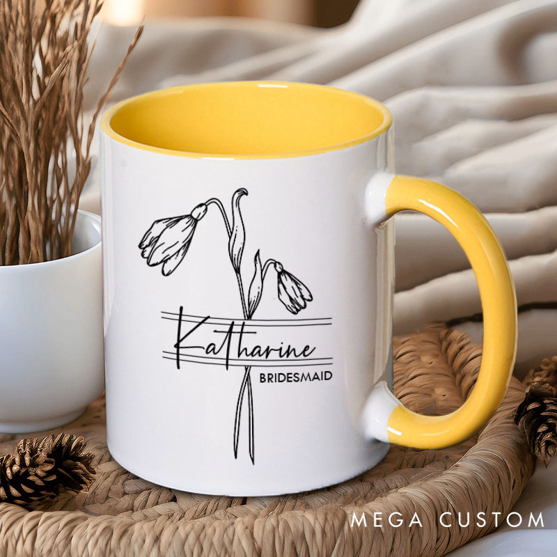 Personalized Beauty Bridesmaid Birth Flower Mug Maid of Honor Name Mug Bachelorette Party Mug Bridesmaid Proposal Gift for Her Bridal Shower Mug