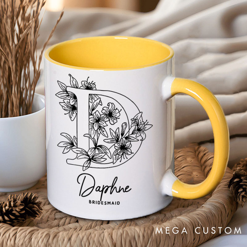 Personalized Minimalist Bridesmaid Floral Initials Mug Maid of Honor Name Mug Bachelorette Party Mug Bridesmaid Proposal Gift Bridal Shower Mug