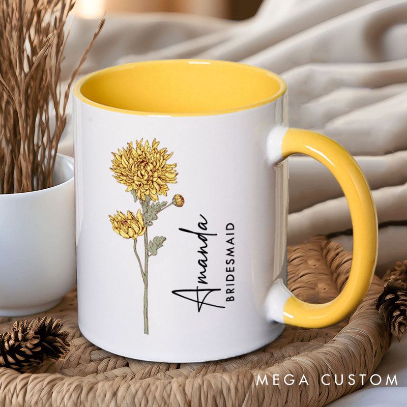 Personalized Retro Bridesmaid Birth Flower Mug Maid of Honor Month Flower Mug Bachelorette Party Mug Bridesmaid Proposal Mug MOG MOB Bridal Shower Mug