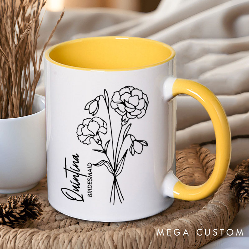 Personalized Stunning Bridesmaid Birth Flower Mug Maid of Honor Month Flower Mug Bachelorette Party Mug Mother of Bride Groom Mug Bridal Shower Mug