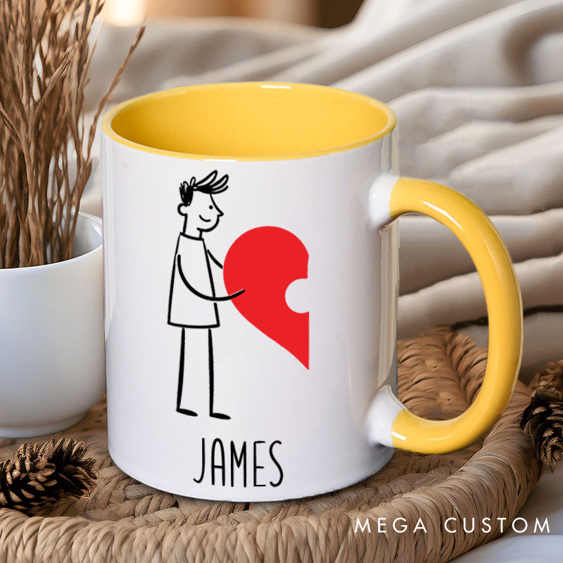 Personalized Couple Heart Puzzle Mug Custom Couple Name Coffee Mug Valentine's Day Mug for Husband Wife Boyfriend Girlfriend