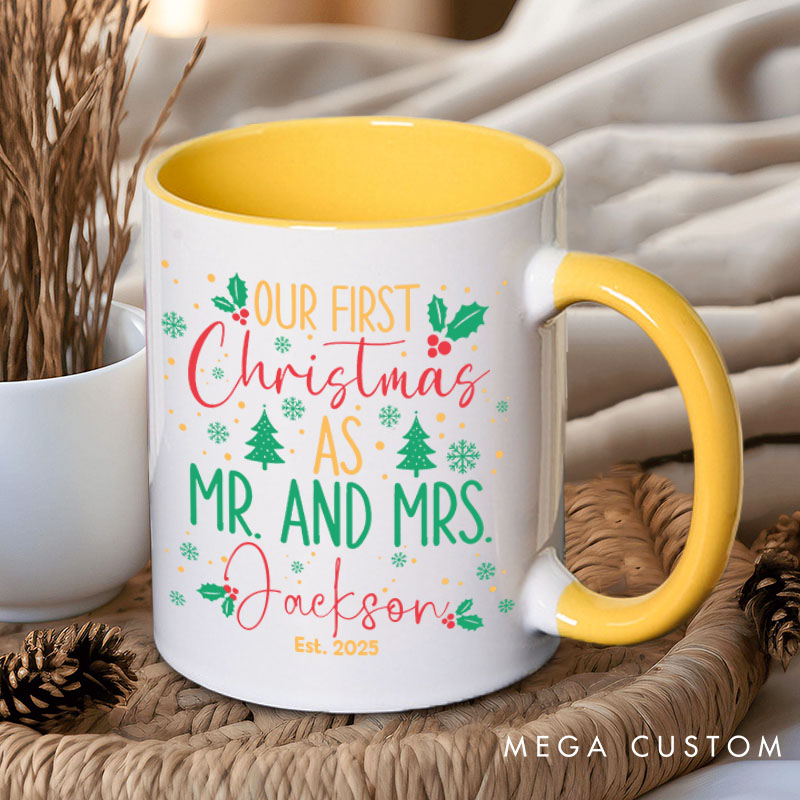Personalized Couple Our First Christmas as Mr. and Mrs. Mug with Name Newlyweds Xmas Coffee Mug Christmas Mug for Husband Wife Hubby Wifey