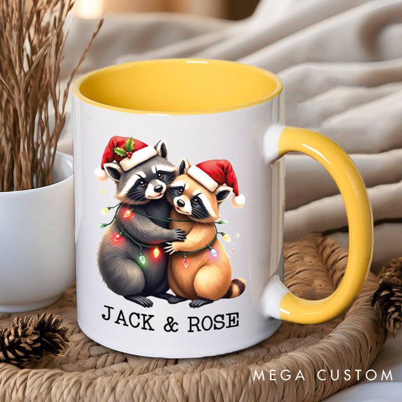 Personalized Couple Raccoon Christmas Mug Custom Couple Name Xmas Coffee Mug Christmas Mug for Husband Wife Boyfriend Girlfriend
