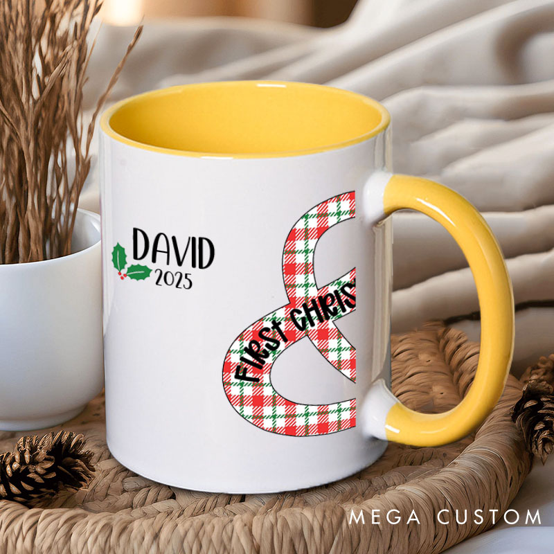 Personalized Couple Plaid with Christmas Hat Mug Custom Couple Name Xmas Coffee Mug Christmas Mug for Husband Wife Boyfriend Girlfriend