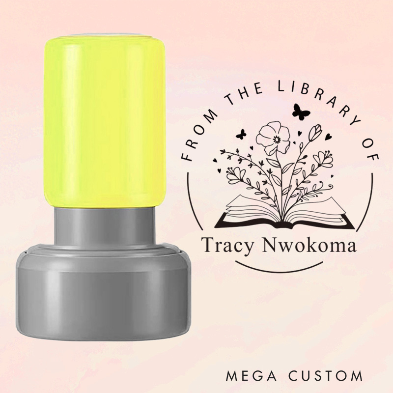 Personalized from the Library of Book Stamp Round Book Stamp with Name Custom Book Flower Stamp with Name Book Lover Gift Librarian Gift