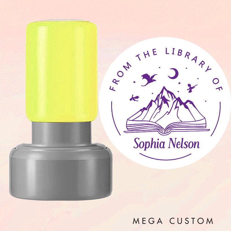 Personalized from the Library of Book Stamp Custom Dragon and Book Mountain Stamps with Name Library Stamp Book Lover Gift Librarian Gift for Him