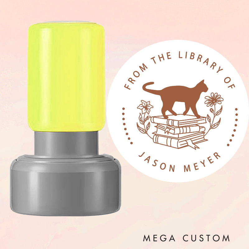 Personalized from the Library of Book Stamp Custom Cat and Flower Book Stamps with Name Library Stamp for Book Lover Gift Librarian Gift