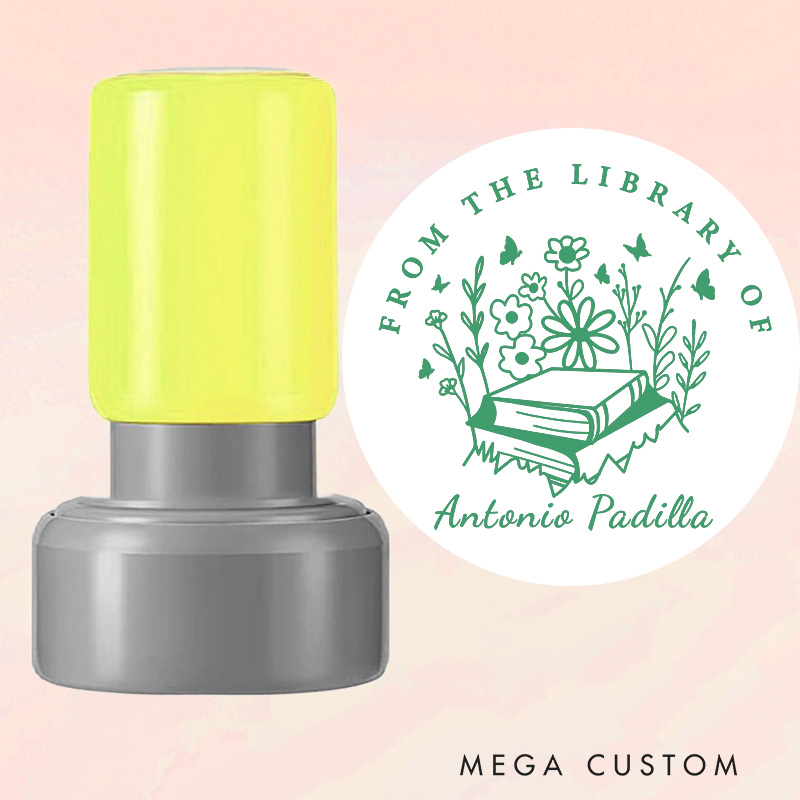 Personalized from the Library of Book Stamp Custom Book and Flower Stamps with Name Library Stamp Inking Stamp for Book Lover Gift Librarian Gift 