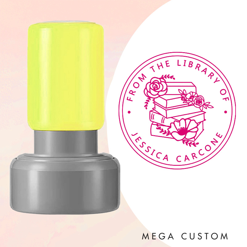 Personalized from the Library of Book Stamp with Name Custom Book and Flower Stamps Librarian Stamp for Book Lover Gift Bookish Gift