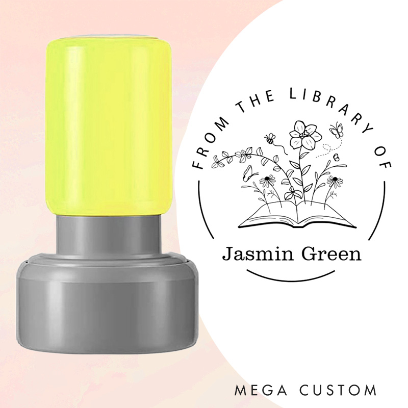 Personalized from the Library of Book Stamp Custom Book and Flower Stamps Librarian Stamp with Name for Book Lover Gift Bookish Gift