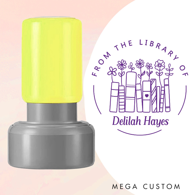 Personalized from the Library of Book Stamp Custom Book and Flower Stamps  with Name Librarian Stamp for Book Lover Gift Bookish Gift for Her