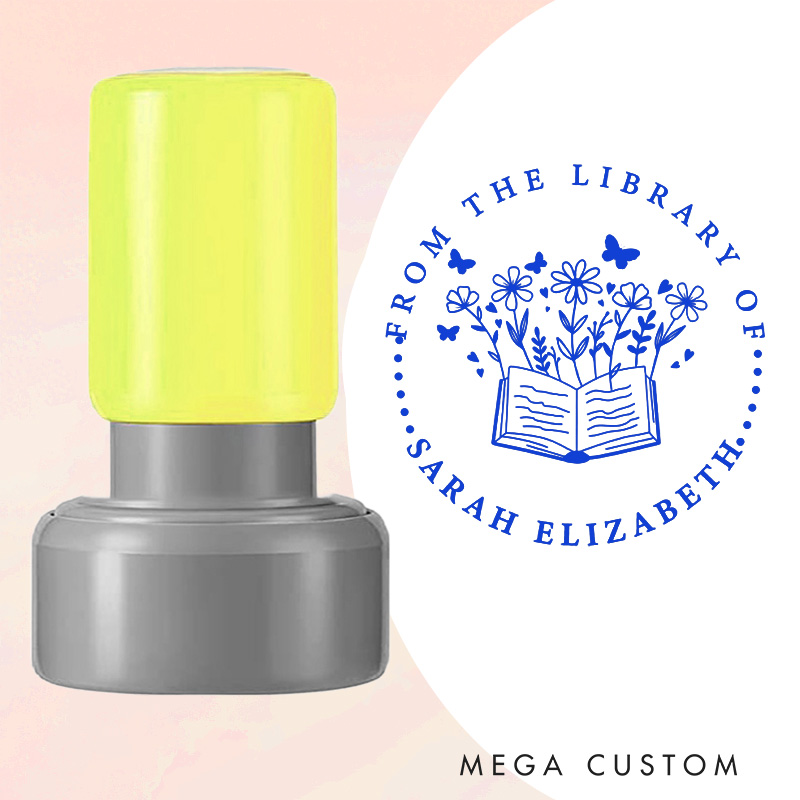 Personalized from the Library of Book Stamp Custom Book and Flower Stamps with Name Library Stamp for Book Lover Gift Reading Gift