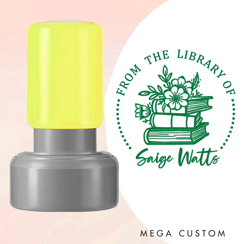 Personalized from the Library of Book Stamp Custom Book and Flower Stamps with Name Librarian Stamp Book Lover Gift Reader Lover Gift