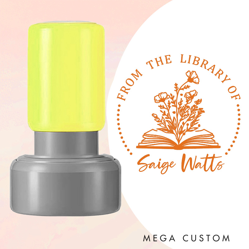 Personalized Book and Flower Book Stamp Custom from the Library of Stamp Librarian Book Stamp with Name Book Lover Gift Reader Lover Gift