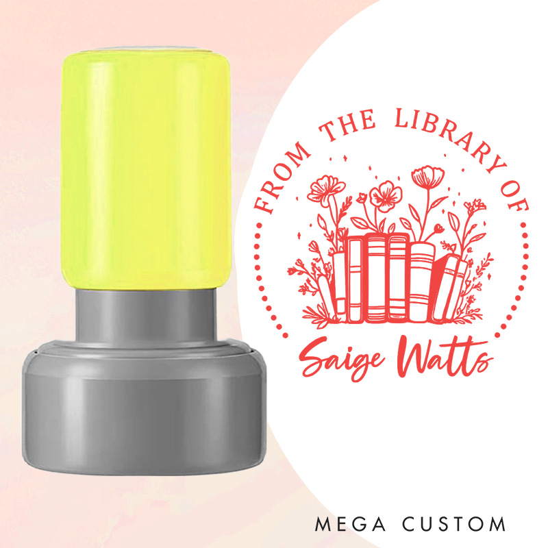 Personalized Book and Flower Book Stamp from the Library of Stamp Custom Librarian Book Stamp with Name Book Lover Gift Reading Gift