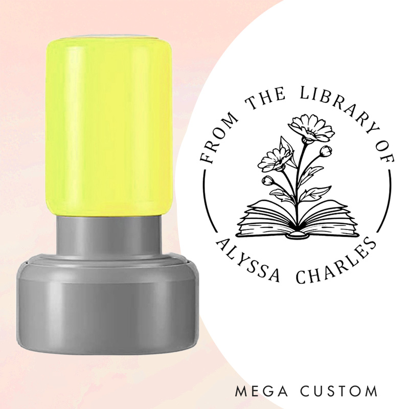 Personalized Flower in Books Book Stamp from the Library of Stamp Custom Library Book Stamp with Name Book Lover Gift Librarian Gift