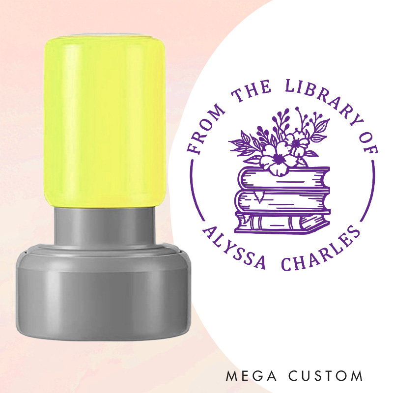 Personalized Books and Flowers Book Stamp Custom from the Library of Stamp Library Stamp with Name Book Lover Gift for Librarian Gift