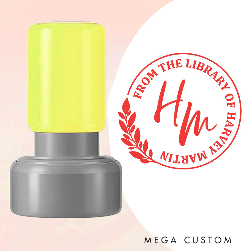 Personalized Round Leaf Floral Book Stamp Custom from the Library of Stamp Librarian Stamp with Name Book Lover Gift for Bookish Gift