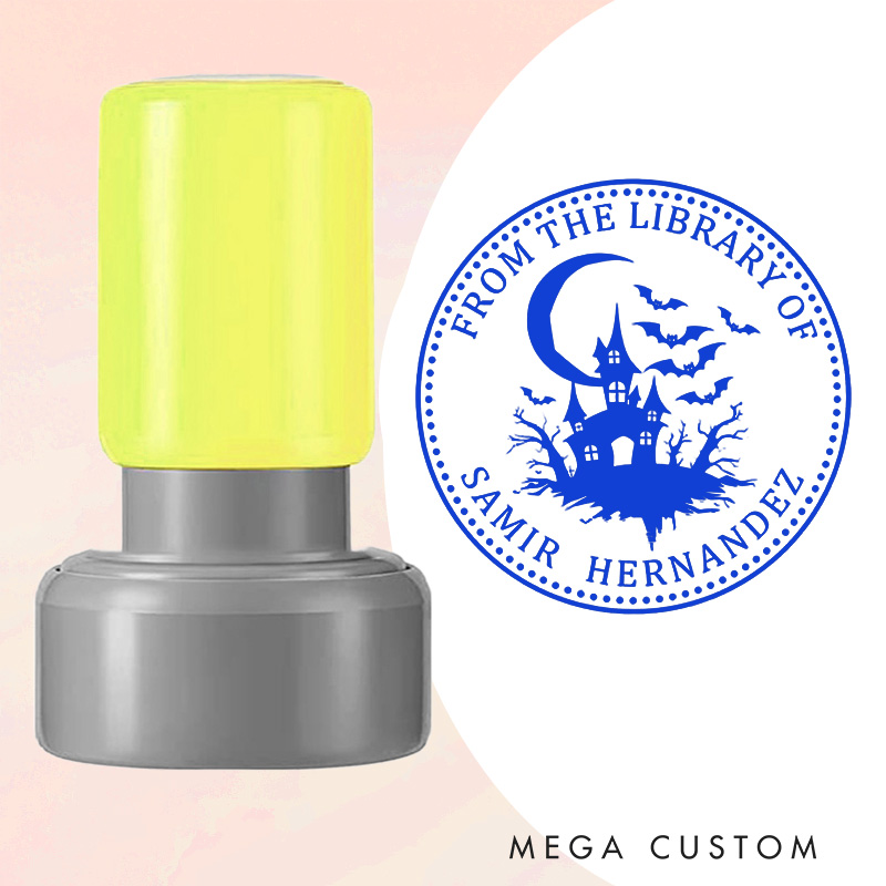 Personalized Castle and Moon Book Stamp from the Library of Stamp with Name Custom Halloween Stamp for Book Lover Gift Reading Halloween Gift