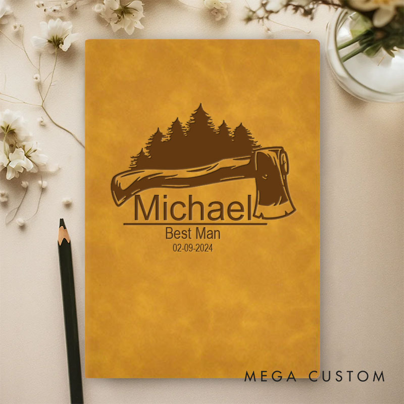 Personalized Men's Engraved Leather Journal Notebook Groomsman Proposal Notebook Wedding Party Gift