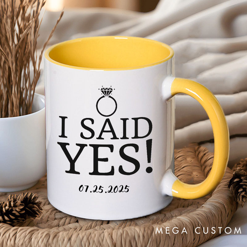 Personalized I Asked and I Said Yes Two Tone Color Mugs for Engagement Couple