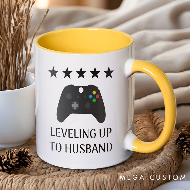Personalized Leveling Up To Husband Gamer Mug Husband Coffee Mug for Men Ceramic Groom to be Cup Wedding Gift Cup for Him